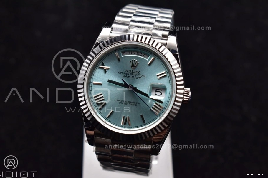 On 904L V Iced 40 Blue A3255 SS GMF Roman 715 President Sporty Steel Bracelet Markers Dial DayDate 1109